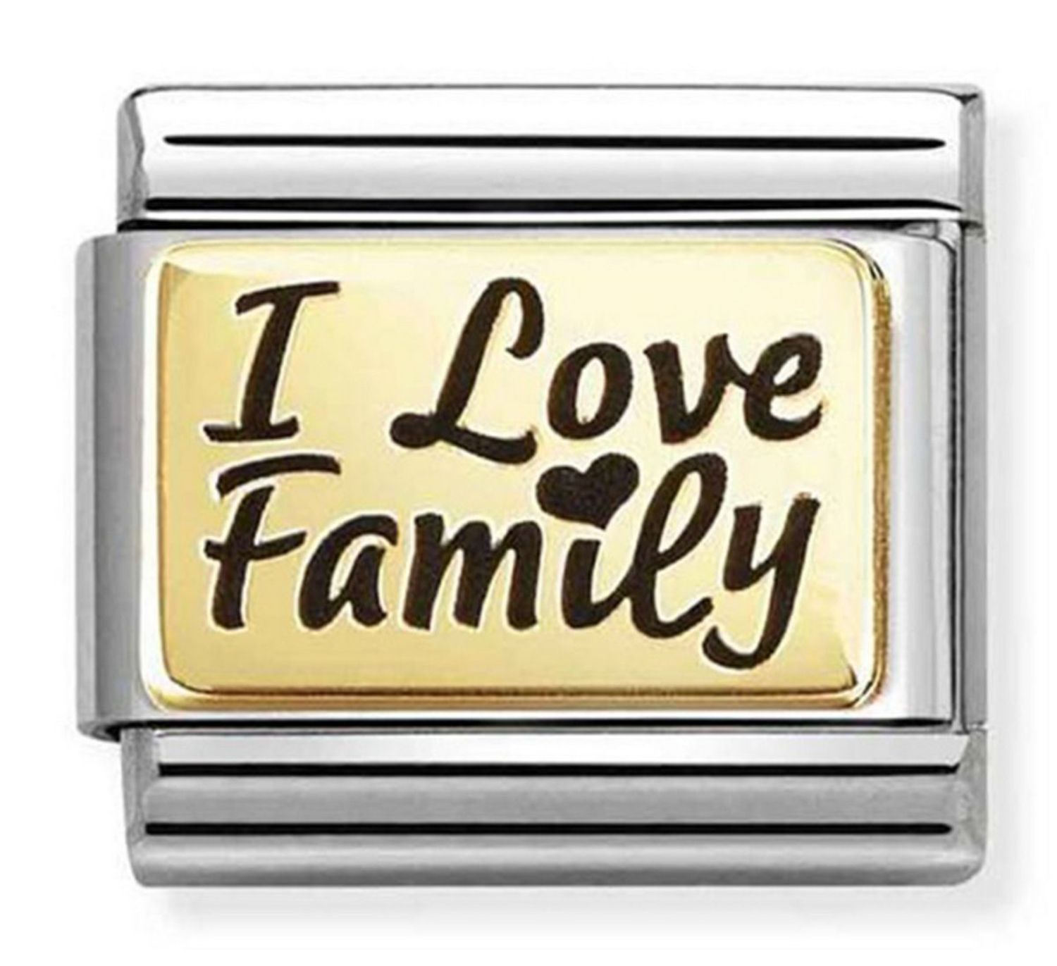 Zawieszka Nomination Composable Gold I Love Family 030166 69 – 18K złoto, symbol miłości do rodziny.jpg